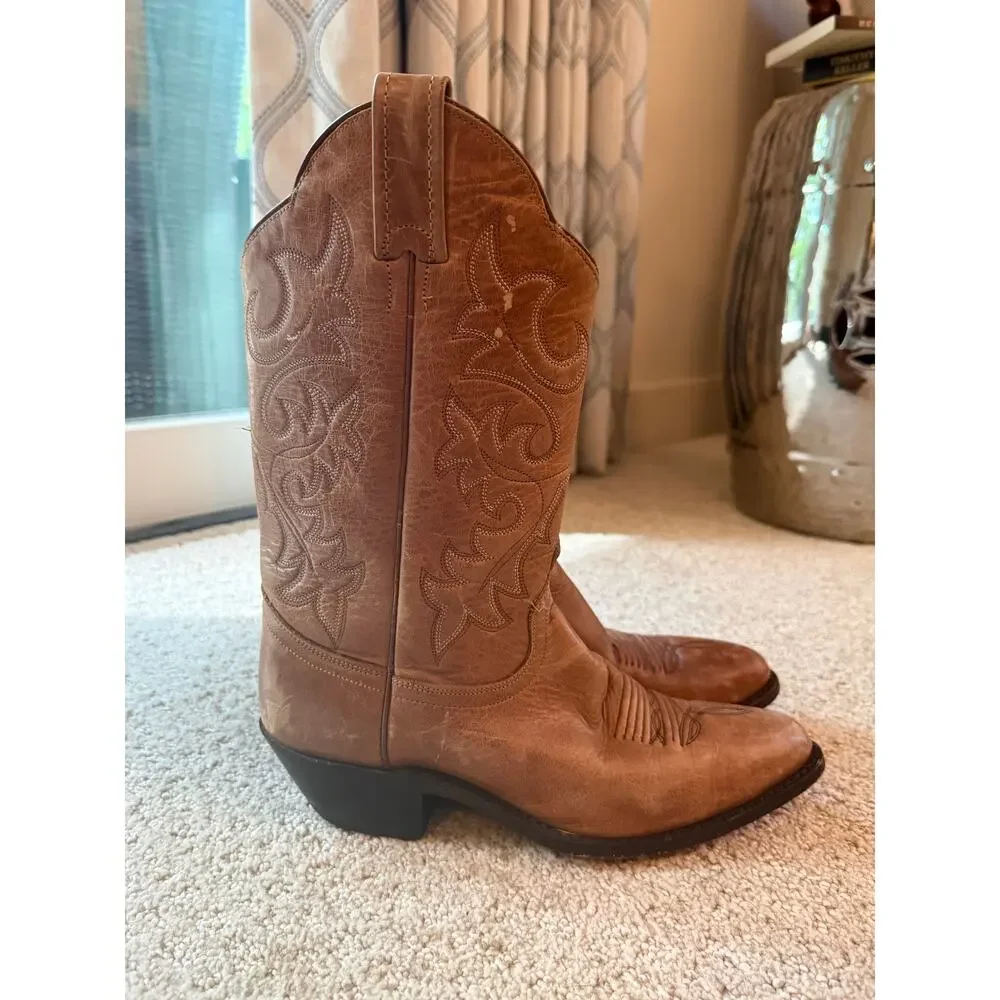 Dan Post Brown Leather Western Cowboy Boots Embroidered Pointed Toe Size 7M